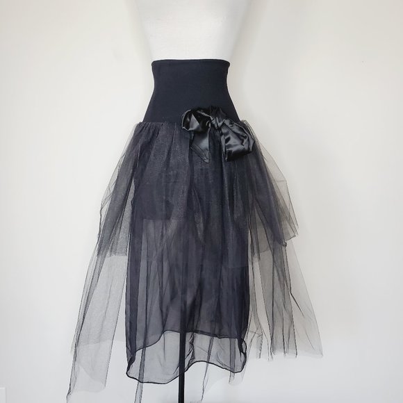 VINTAGE RECTANGLE BLANC PARIS Black Tulle Skirt - Picture 4 of 15